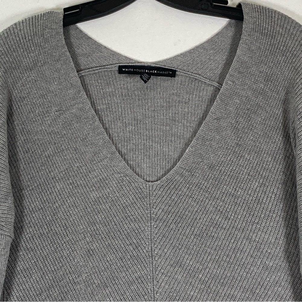 White House Black Market Women’s V Neck knit sweater gray XL wool Blend - Picture 4 of 15